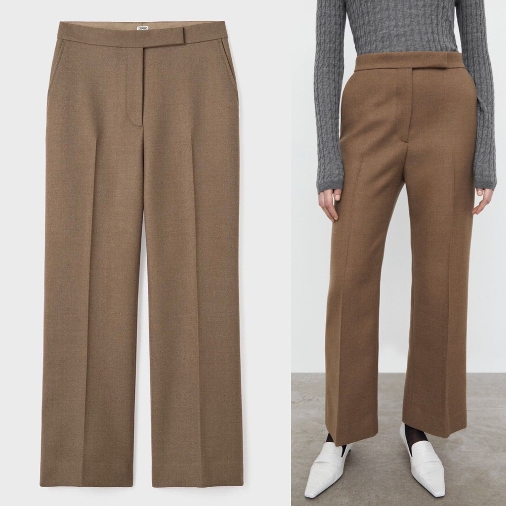 TOTEME Cropped Kick Wool Trousers in Hazel Size 42